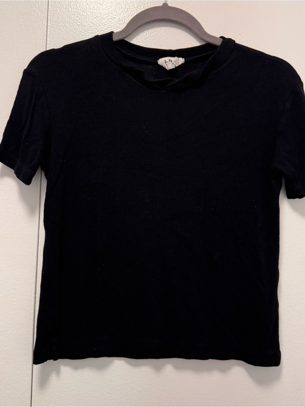LNA Twist Neck Black Ribbed Tee